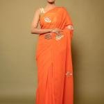 Tangerine Orange Real Chanderi Saree | Aari Silver Chanderi & Salma Work | Jaipurio Luxury Collection